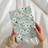 A5 grandmacore journal, sage-blue cover with white daisies and wildflowers