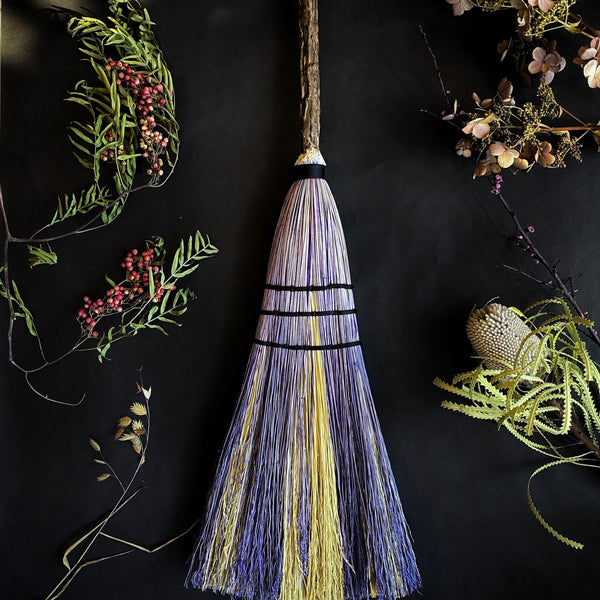 "Light as a Feather" Two-tone Brooms, Gothic Cottagecore  – Functional Natural Broomcorn Sweeper